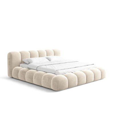 Cotton lit 160x200 avec rangement en velours crème