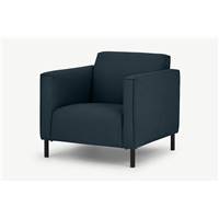 Herron fauteuil en tissu bleu Égée et pieds en métal noirs