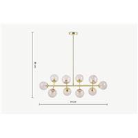 Globe grand lustre 10 ampoules laiton brossé et verre rose
