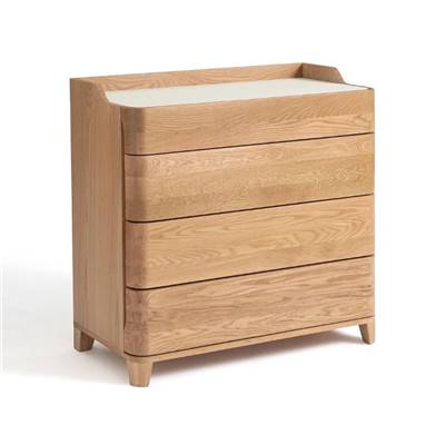 Kara commode en chêne massif naturel 4 tiroirs plateau blanc