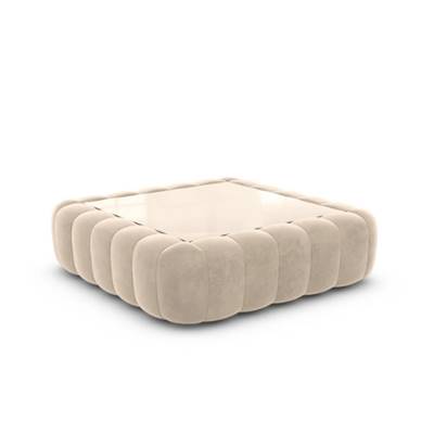 Raso table basse carrée en velours crème avec plateau en verre