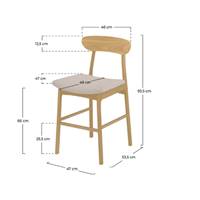 Bobby chaise pour îlot central en tissu beige et bois clair H66cm