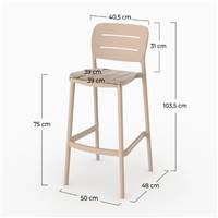 Cassia chaise de bar d'extérieur en plastique beige H75cm