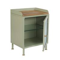 Athezza table de chevet 1 porte en métal, verre et bois de manguier vert