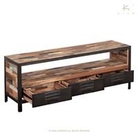 Factory meuble TV bois de bateau recyclé 1 niche 3 tiroirs