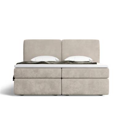 Biloba lit boxspring 180x200 en velours sable avec rangement