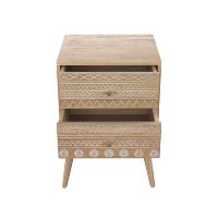 Maeva table de chevet en bois de manguier gravée 2 tiroirs