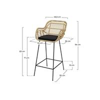 Azeli chaise de bar en rotin et tissu noir H71