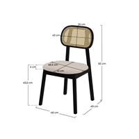 Musea chaise en cannage de rotin, tissu beige et bois noir