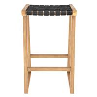 Gouda tabouret ilot central en teck et cuir tressé noir H65