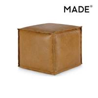 Kirby pouf forme cubique, en cuir marron texas