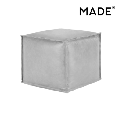 Kirby pouf forme cubique, en cuir gris