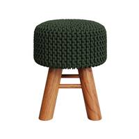Kink petit tabouret tricot vert kaki et pieds en bois