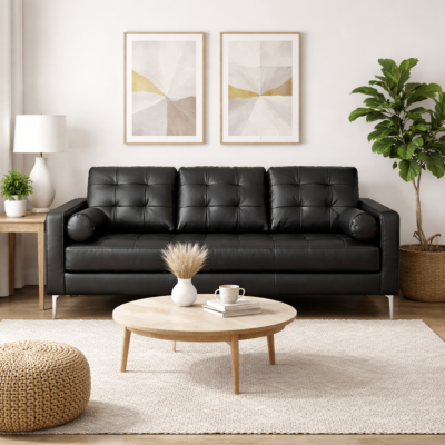 Elvis canapé 3 places simili cuir noir