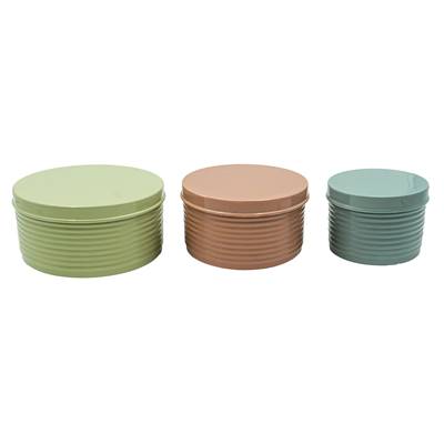 Set 3 boîtes métal vert pastel/parme/bleue