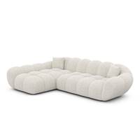 Sigono canapé d'angle gauche en tissu bouclé blanc