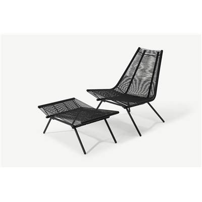 Hedy fauteuil et repose-pieds extérieur résine noir