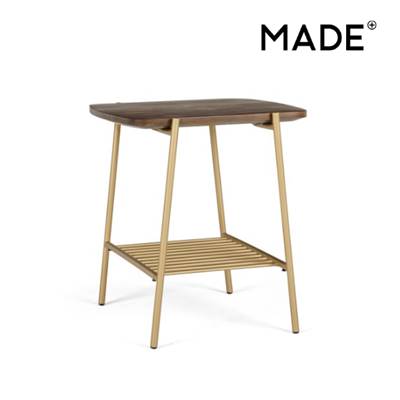 Bortolin table d'appoint bois de manguier et laiton