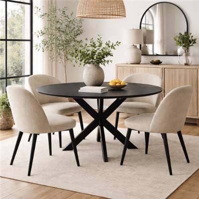 Taalika table à manger ronde en bois de manguier noir 140cm