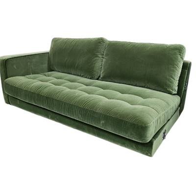 Canapé droit en velours vert capitonné