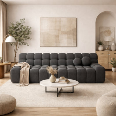 Boon canapé 5 places en tissu texturé gris anthracite