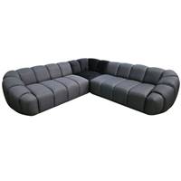 Canapé corner en tissu texturé gris anthracite et velours noir