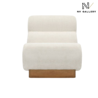 Lucius fauteuil en tissu tweed crème pied bois blond