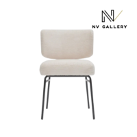 Lisea chaise en tissu tweed crème et métal noir