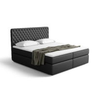 Sturami lit 160x200 Boxspring avec fonction rangement en PU Noir