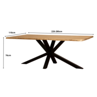 Livea table à manger extensible 220-280cm acacia bords irréguliers pieds croisés